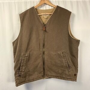 Woolrich‎ Sherpa Lined Canvas Vest Brown Mens L Full Zip Workwear Barn Utility